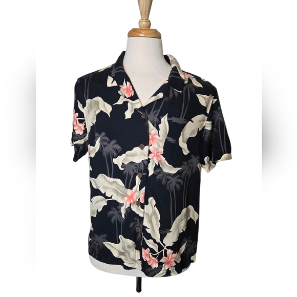 Caribbean Joe Other - Black Hawaiian Aloha Shirt Men’s XL Rayon Tropical Palm Floral Resort Wear